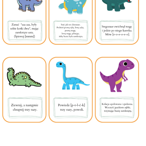 Karty z dinozaurami do ćwiczeń artykulacyjnych